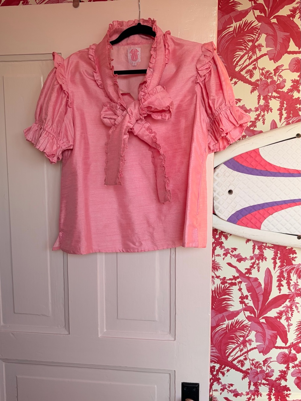Gretchen Scott Designs Pink Ruffle Tie-Neck Blouse